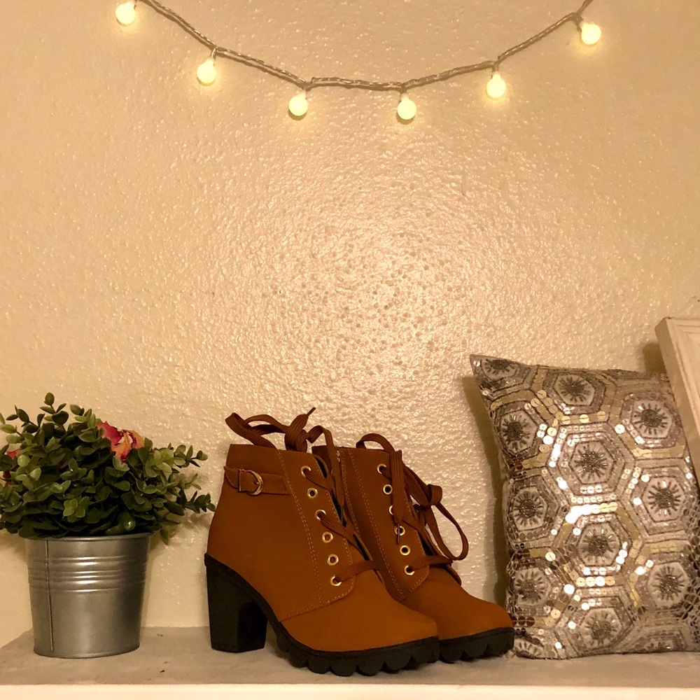 brown faux leather suede boots
